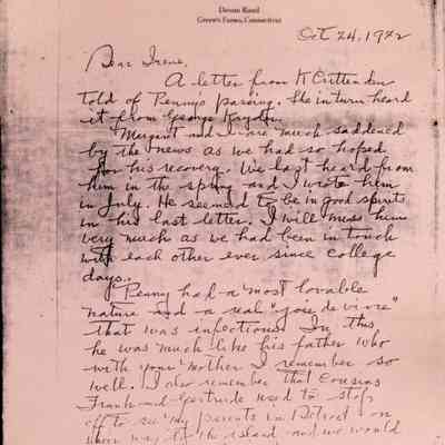 Letter: Condolences to Irene on Penfield's death