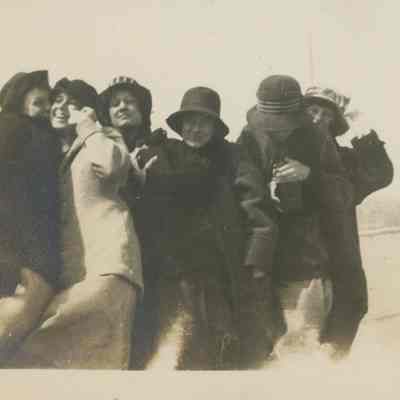 Six young women on the boat to Cedar Lodge