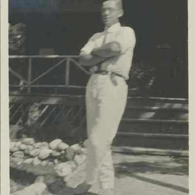 Charles W. Seiberling, Jr. standing in front of cottage at SunSands