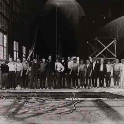 Group Photo, Workmen with Dirigibles in Hangar
