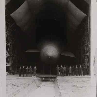 Group Photo, Workmen with Dirigibles in Hangar