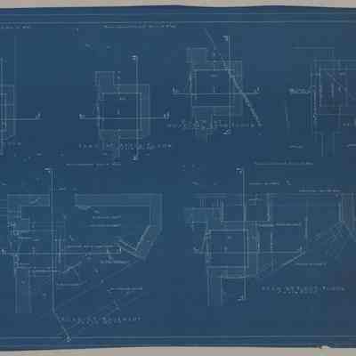 Blueprint: Details of elevator tower plans and sections