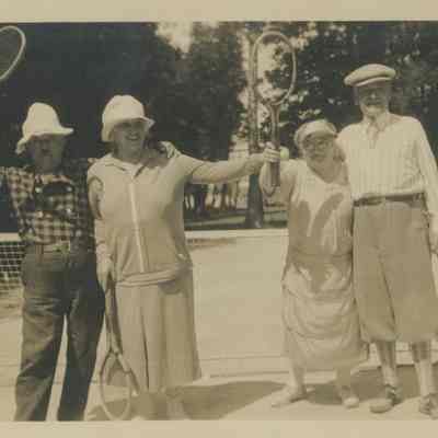 F.A. & Gertrude Seiberling with another couple on the tennis court