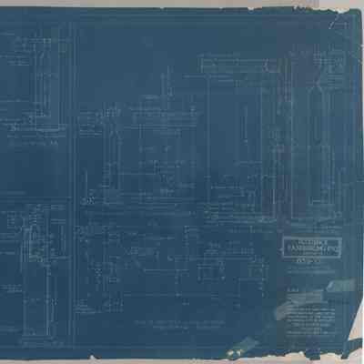 Blueprint: Details of ash pits and flues in basement