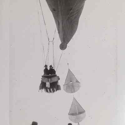 Man and woman in the basket of an observation balloon
