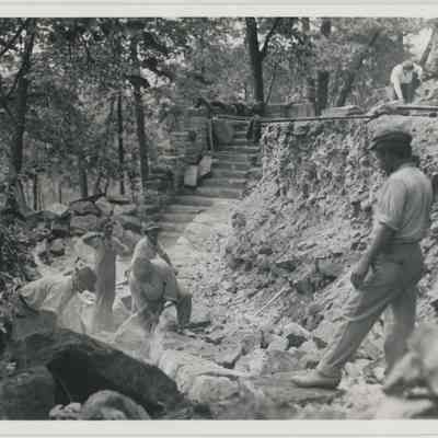 Stone Masons working on Pleasure Drive Stairs
