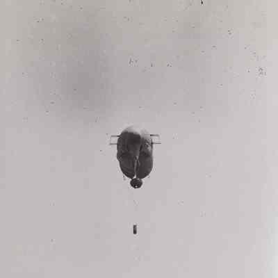 Distant rear view of an observation balloon in the air