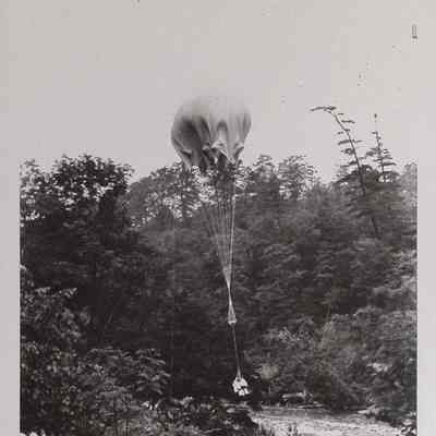 Parachute weighted with sandbags