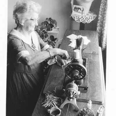 Sewing on treadle sewing machine