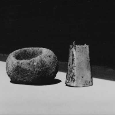 Mortar plowed up by Hank Suter and First school bell 1850