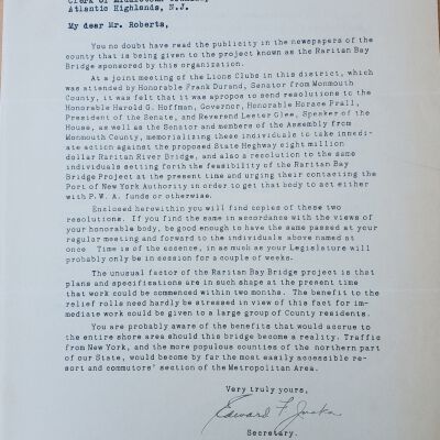 Raritan Bay Bridge Correspondence