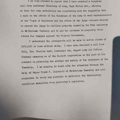 Press Releases Concerning 1958 Nike Missile Accident