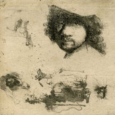 Head of the Artist, a Beggar Couple, and Heads of Old Man and Old Woman