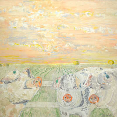 Three Pigs with Haystacks