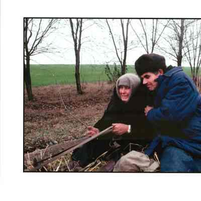 Couple riding in a horse cart, Ukraine, Russia