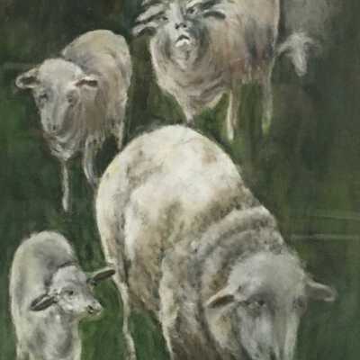 untitled (pastoral landscape with sheep)