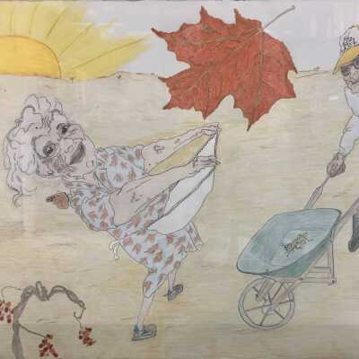 Self Portrait with Glenn and Wheelbarrow