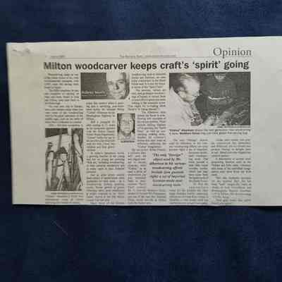 Newspaper article on Milton Woodcarver