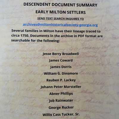 Descendant's Index Early Milton Settlers
