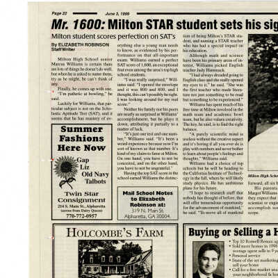Milton Student Earns Perfect Score on SAT and Describes His Hope for the Future.
