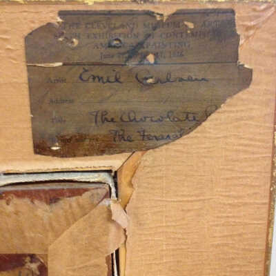 Carlsen - Chocloate Pot, tag from 1928 Cleveland Museum of Art show