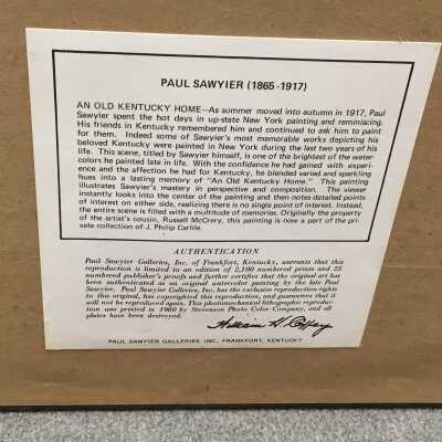 Sawyier - Old Kentucky Home - lithograph - label on back