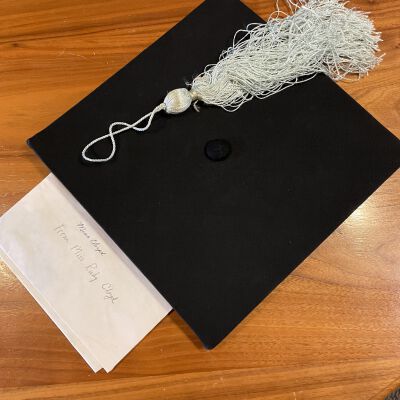 Mortar board hat and tassel, Ruby Cloyd