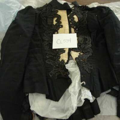 Black waist, heavy jet trim