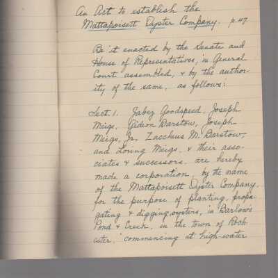 establish the Mattaposiett Oyster Company