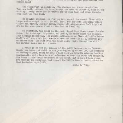 Extracts of letter about 1938 Hurricane