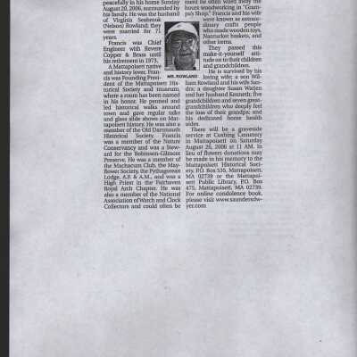 obituary for Francis Rowland, 95