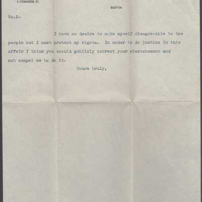 Letter to the Selectmen of Town of Mattapoisett,