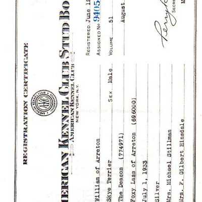 Registration for William of Arreton (Skye Terrier)