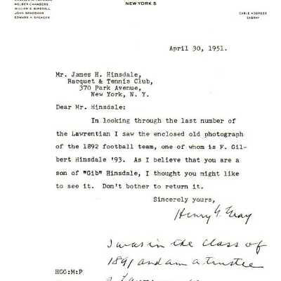 Letter to James H. Hinsdale April 30, 1951