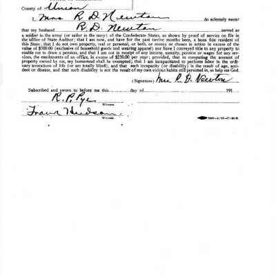Widow's Pension Affidavit: Copyright: none; Origsize: 8" x 11"; Origformat: Other