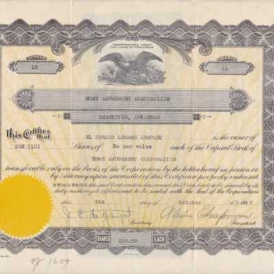 Home Amusement Corporation Stock Certificate