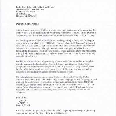 Robin Carroll Letter 1
