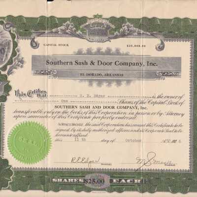 Southern Sash and Door, Inc. Stock Certificate