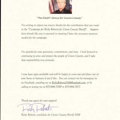Ricky Roberts Campaign Letter 1