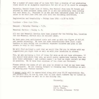 EHS Class Reunion 1931 Letter 1: Origformat: Artifact