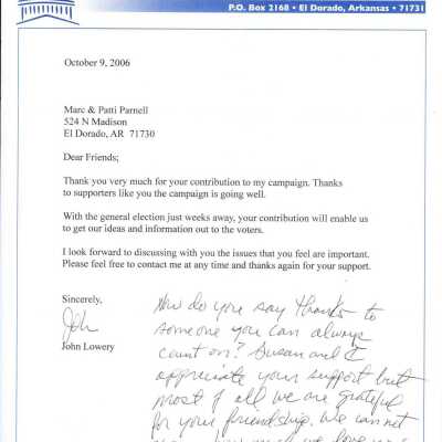 John Lowery Jr. Letter Oct 9 2006 1