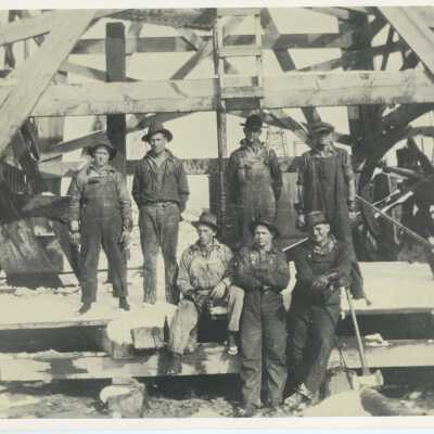 Oil workers in the snow: Origsize: 10"X8"; Origformat: Artifact