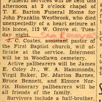 John Frank Westbrook Obituary