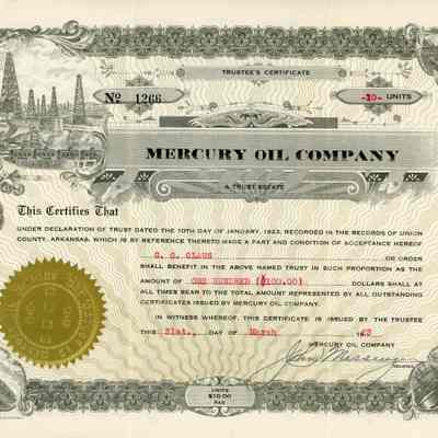 Mercury Oil Company Stock Certificate