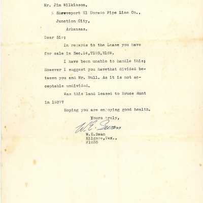 Swan to Wilkinson Letter 1938 1