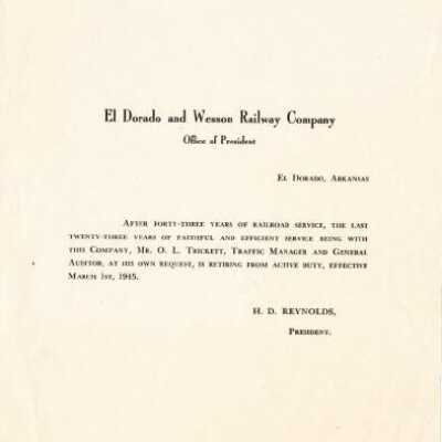 E&W Railway Letter from Reynolds to Trickett