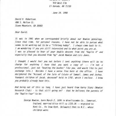 Marjana Beavert to David Robertson Letter