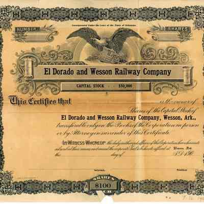 El Dorado and Wesson Railroad Stock Certificate