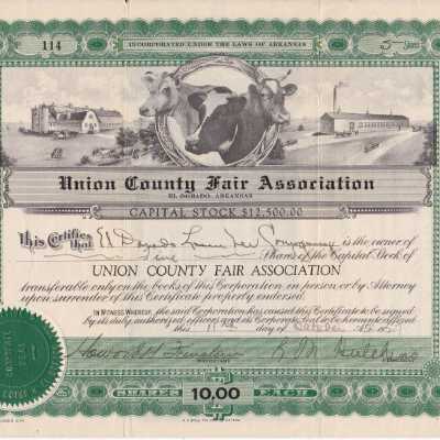 Union County Fair Association Stock Certificate