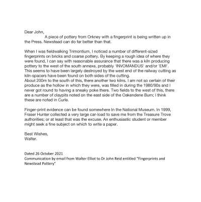 Fingerprints and Newstead Pottery (Email)
